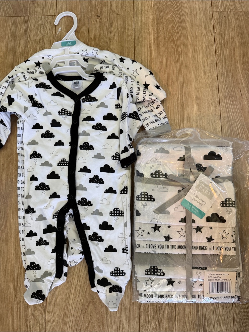 Hudson Baby Black & White Cloud Print Baby One-Piece